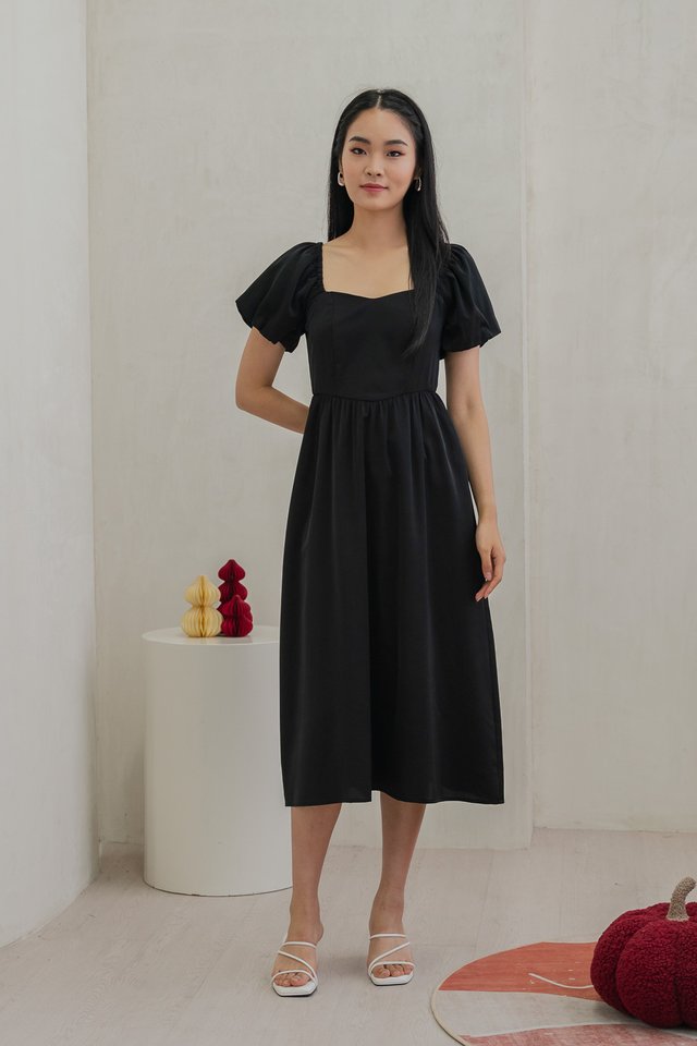 Princess Puff Sleeve Maxi Dress In Black