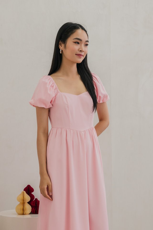 Princess Puff Sleeve Maxi Dress In Pink