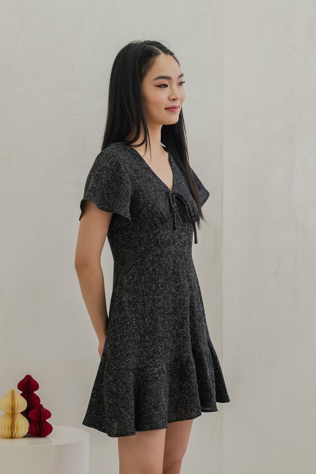 Treasure Tweed Ribbon Dropwaist Dress In Black