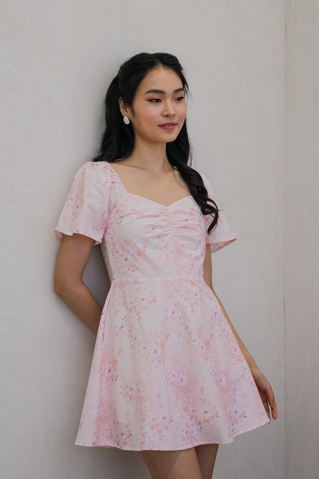 Sakura Floral Sweetheart Dress Romper in Pink