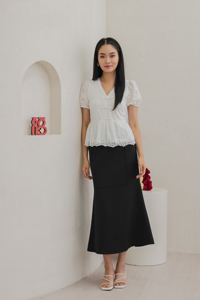 Bliss Eyelet Cheongsam Top In White