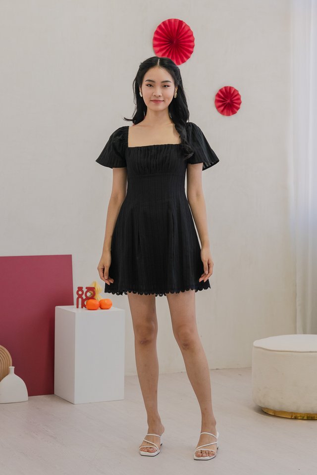 Rahri Embroidery Ruched Dress In Black