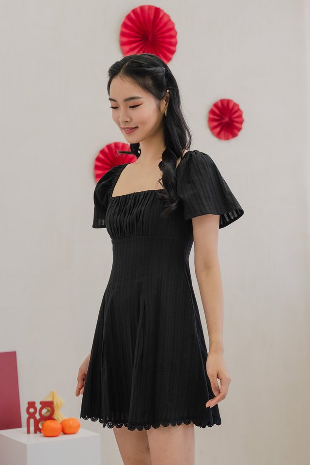 Rahri Embroidery Ruched Dress In Black