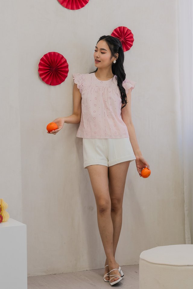 Lexi Eyelet Crochet Sleeved Top in Pink