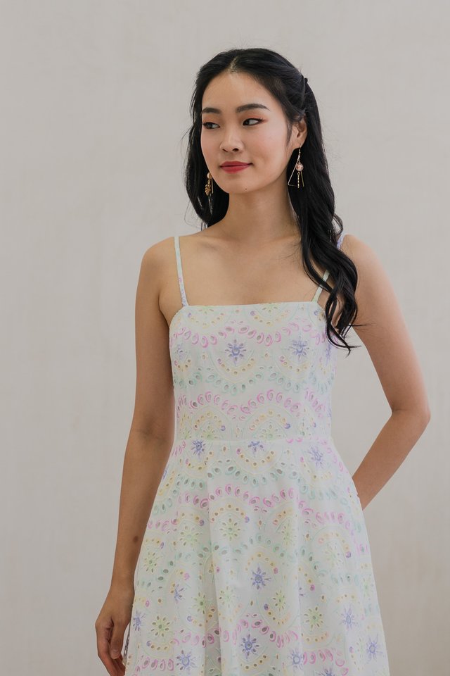 Reena Rainbow Eyelet Camisole Midi Dress