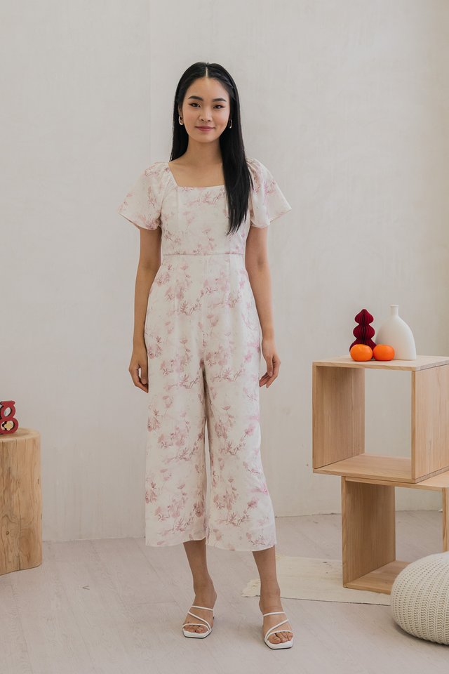 Rexa Ribbon Flare Sleeve Jumpsuit In Pink