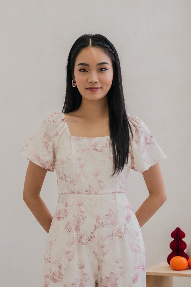 Rexa Ribbon Flare Sleeve Jumpsuit In Pink
