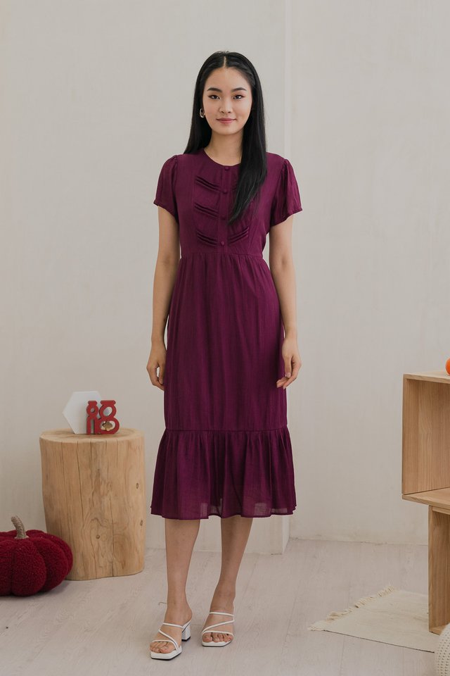 Thistle Textured Button Midi Dress In Ribena