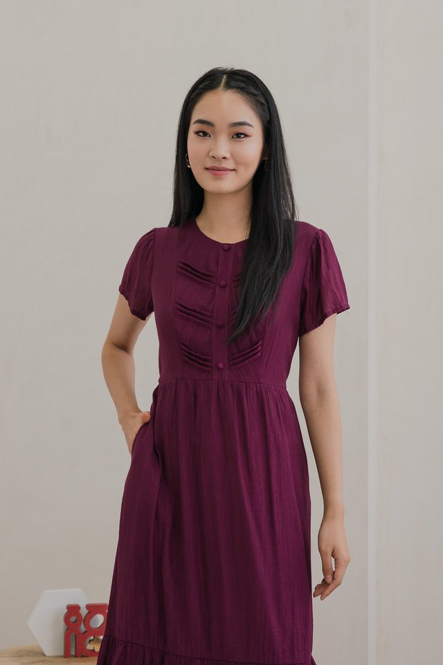 Thistle Textured Button Midi Dress In Ribena