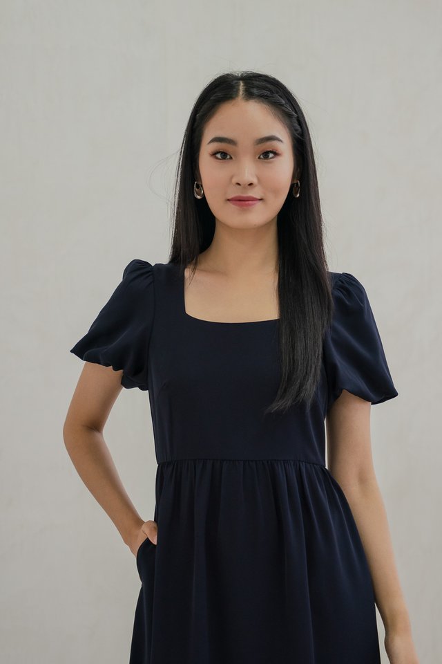 Spring Puff Sleeve Maxi Dress In Navy