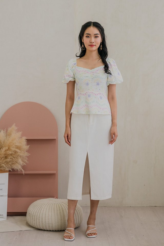 Reena Rainbow Eyelet Puff Sleeve Top
