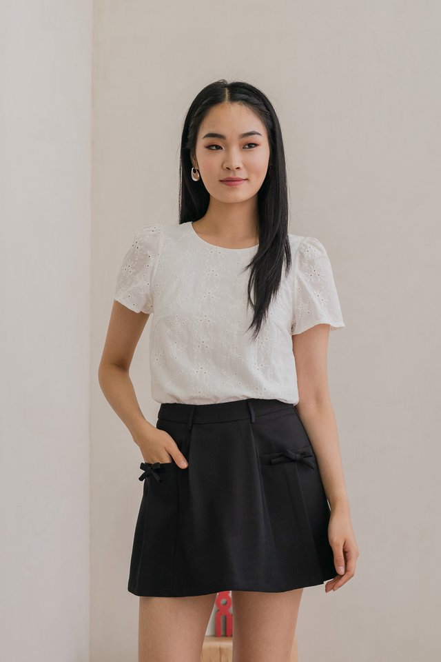 Cyprus Crochet Eyelet Tie-back Top In White