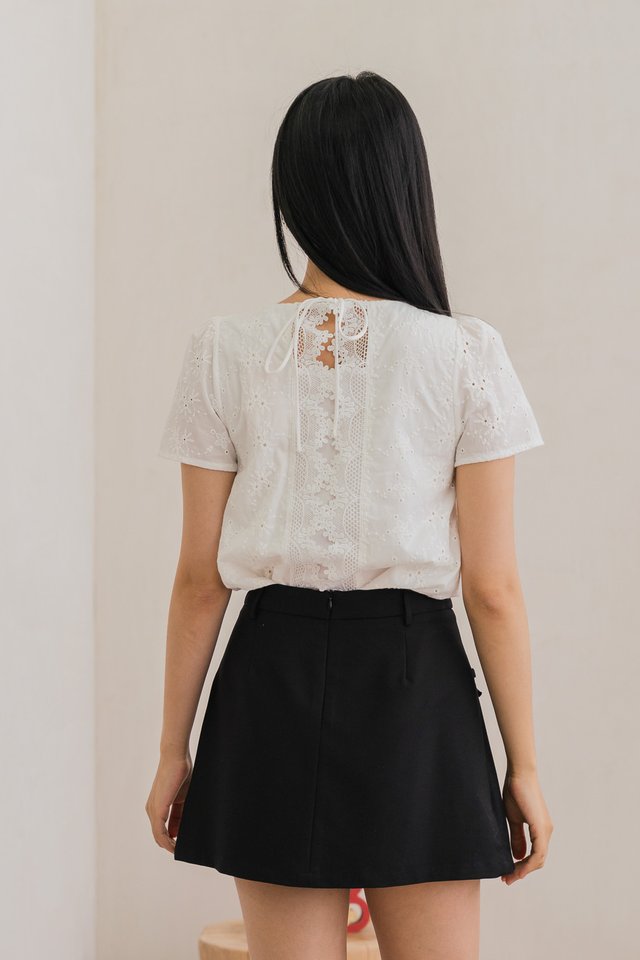 Cyprus Crochet Eyelet Tie-back Top In White