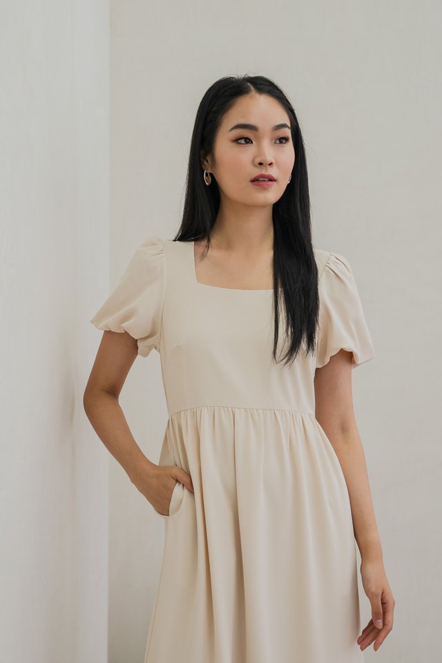 Spring Puff Sleeve Maxi Dress In Cream