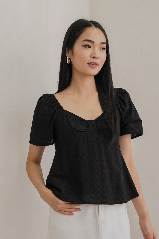 Bambi Ribbon Embroidery Bow Top In Black
