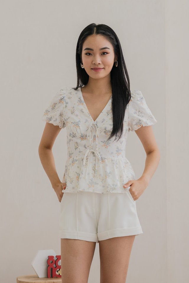 Blooms Bouquet Eyelet Ribbon Top In White