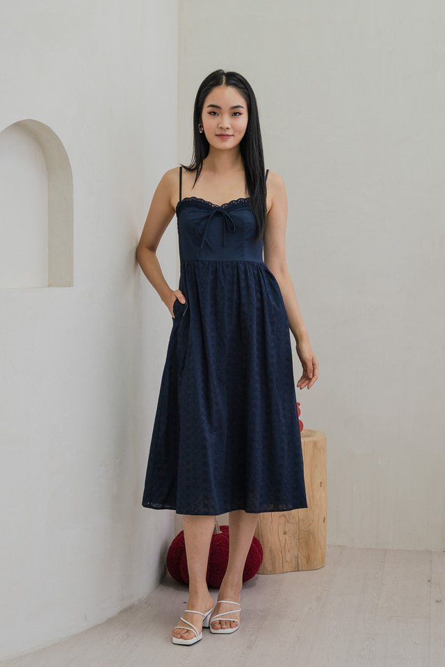 Maisie Camisole Ribbon Midi Dress In Navy