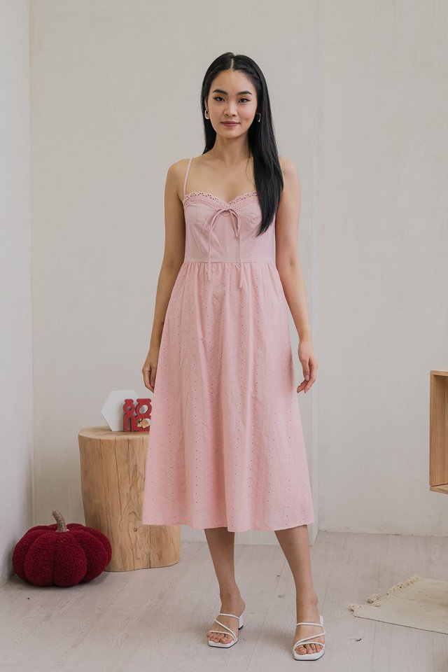 Maisie Camisole Ribbon Midi Dress In Pink