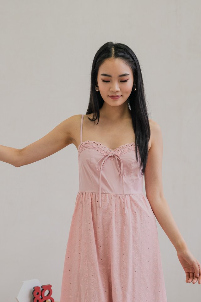 Maisie Camisole Ribbon Midi Dress In Pink