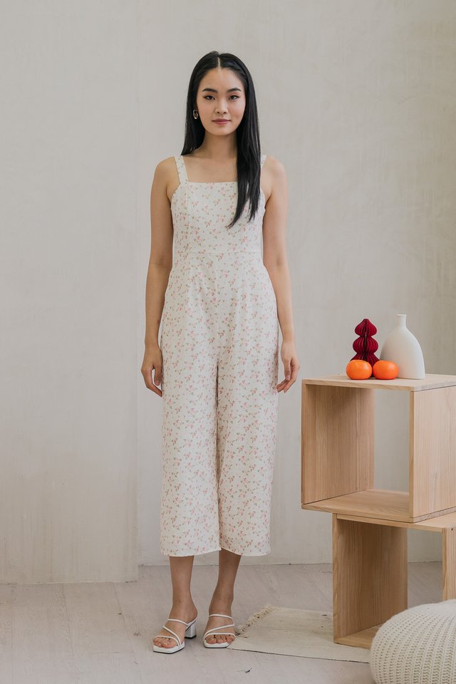 Tammy Textured Floral Jumpsuit In White