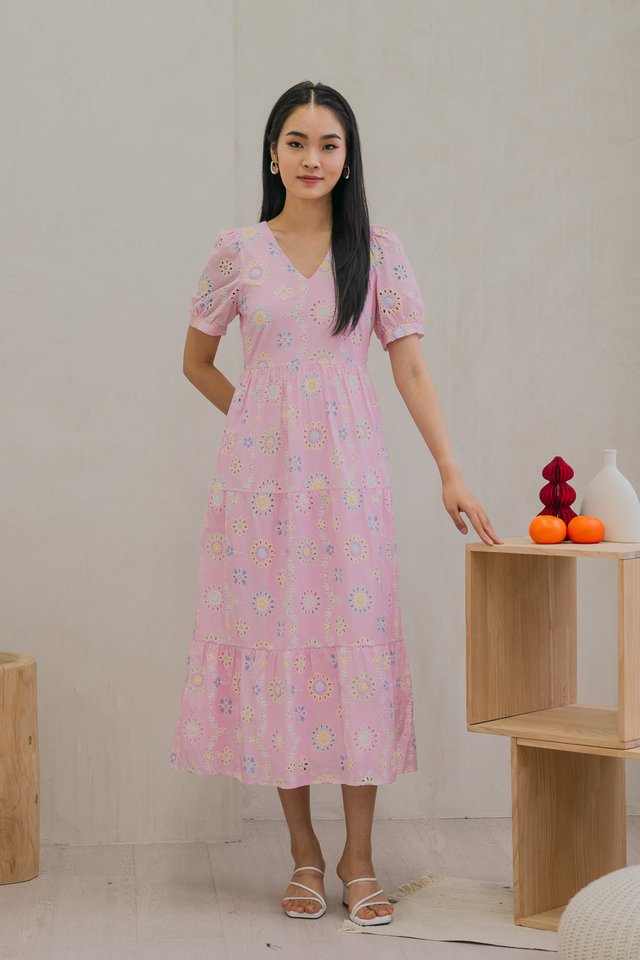 Lumina Pastel Eyelet Maxi Dress In Pink