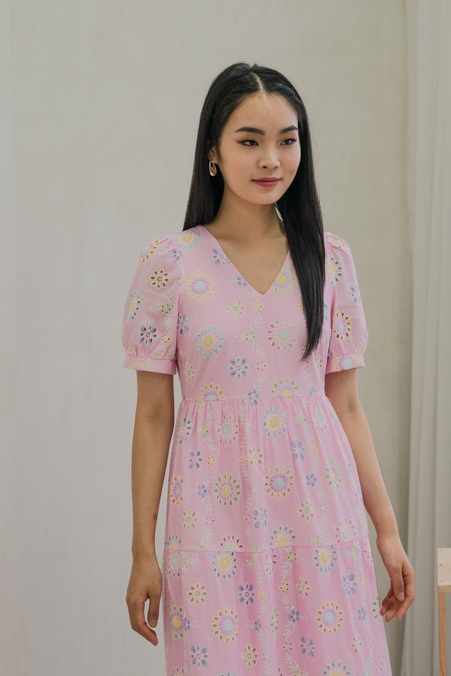 Lumina Pastel Eyelet Maxi Dress In Pink