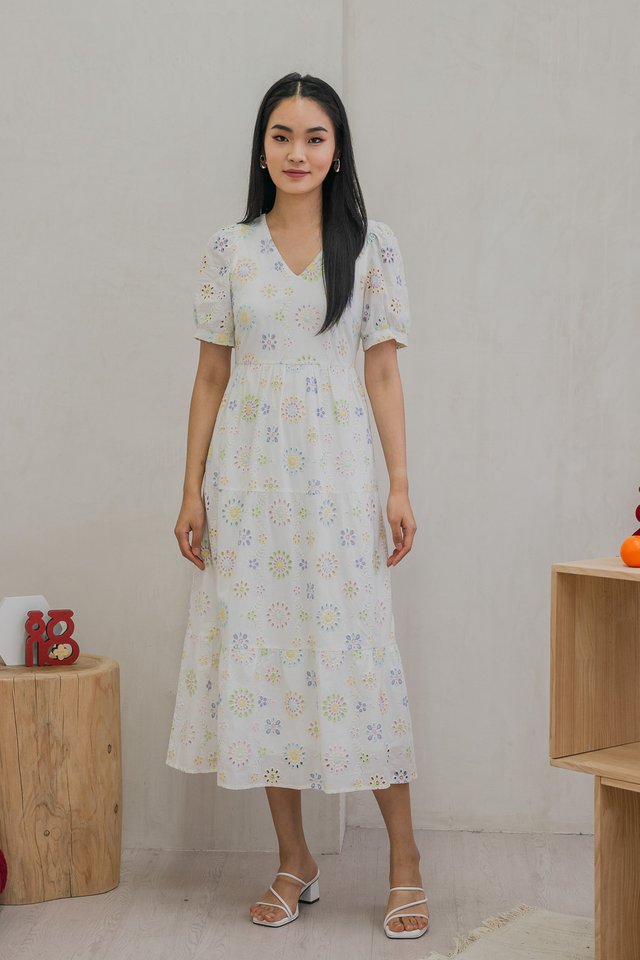 Lumina Pastel Eyelet Maxi Dress In White