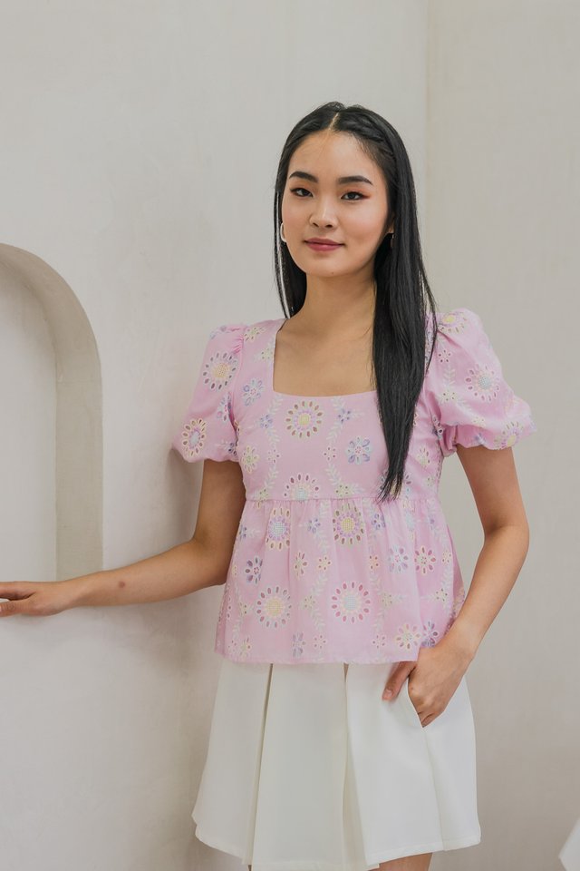 Lumina Square Neck Babydoll Top In Pink