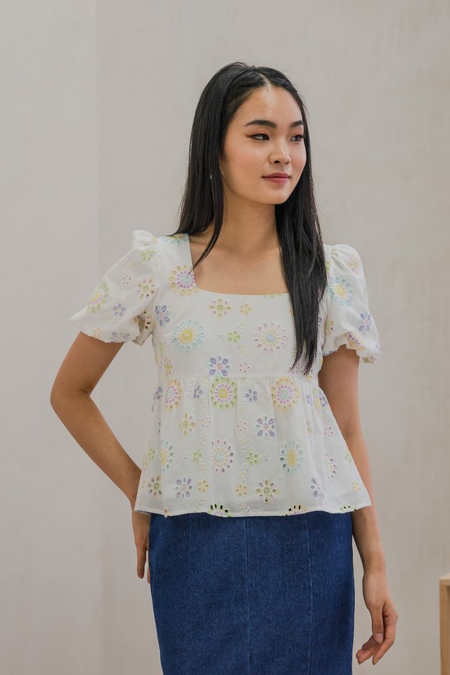 Lumina Square Neck Babydoll Top In White