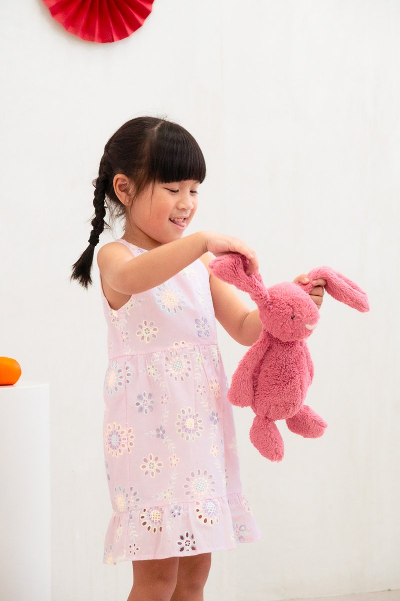 Lumina Eyelet Kids Dress In Pink (Size 2)