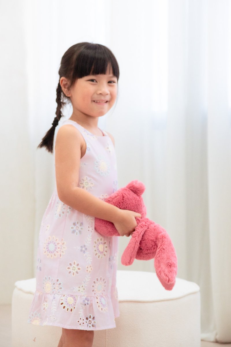 Lumina Eyelet Kids Dress In Pink (Size 2)