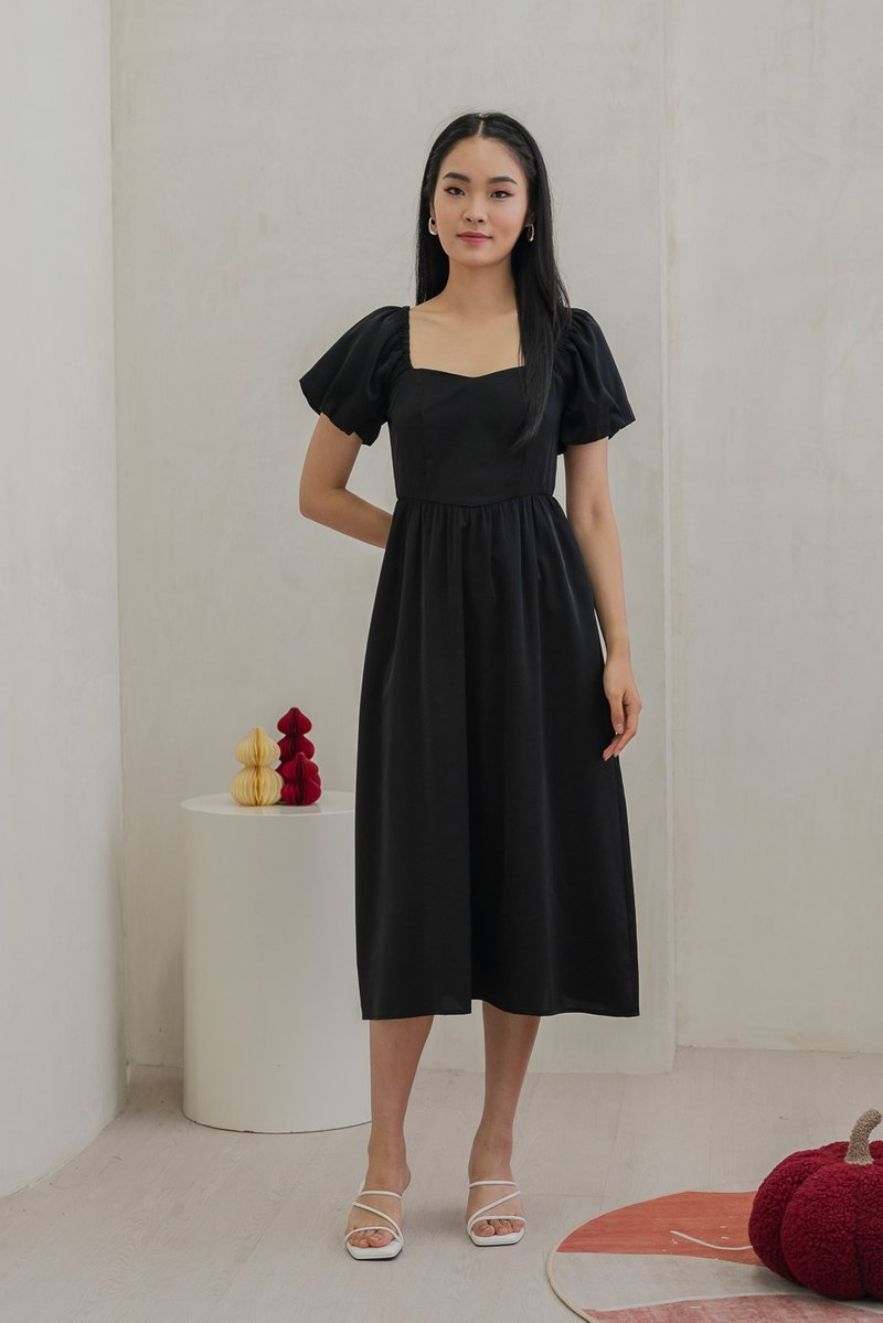 Princess Puff Sleeve Maxi Dress In Black