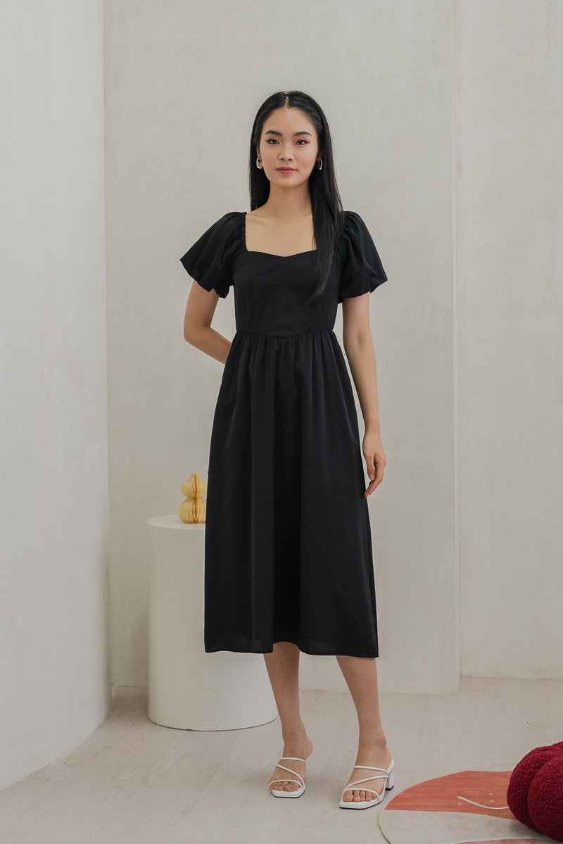 Princess Puff Sleeve Maxi Dress In Black