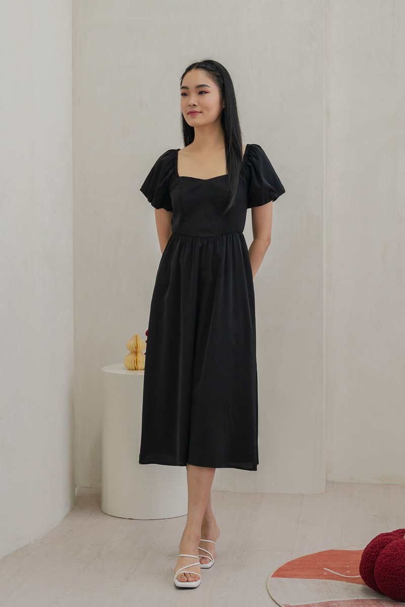 Princess Puff Sleeve Maxi Dress In Black