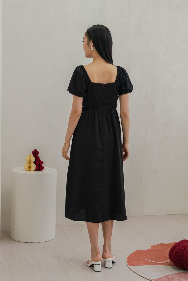 Princess Puff Sleeve Maxi Dress In Black