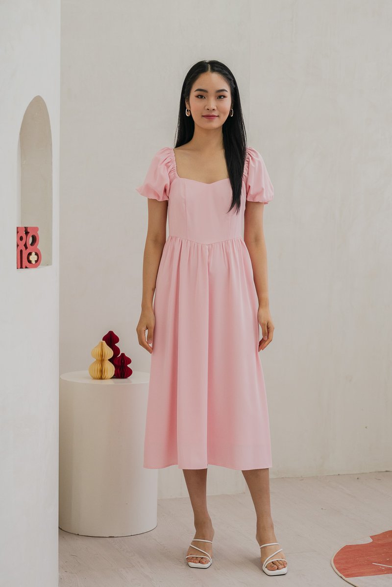 Princess Puff Sleeve Maxi Dress In Pink