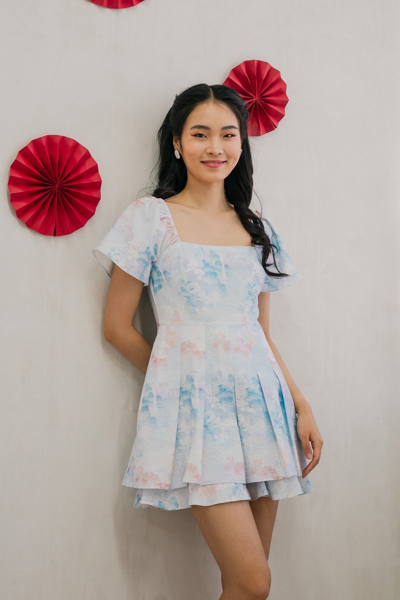 Cyan Pastel Layered Romper in Blue (XS)