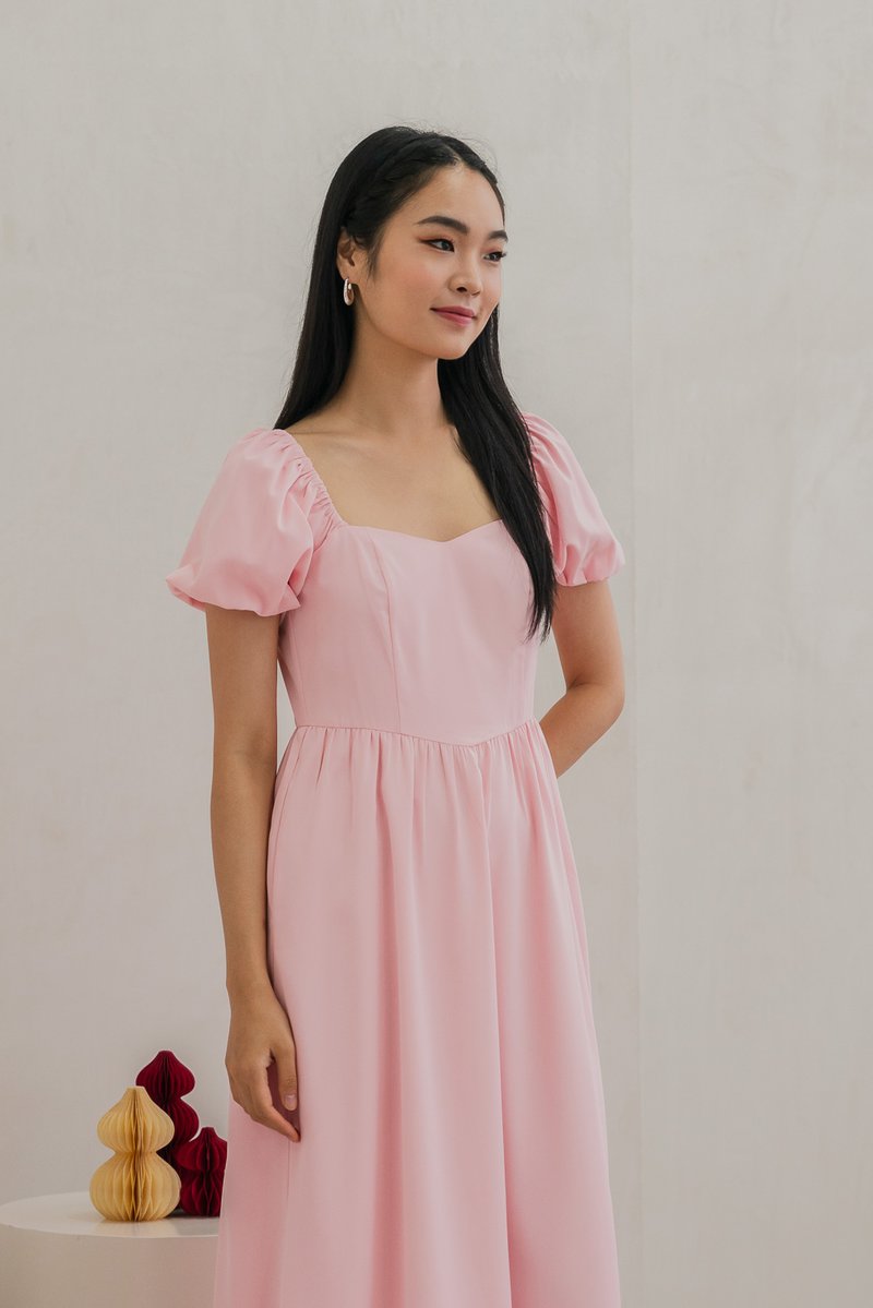 Princess Puff Sleeve Maxi Dress In Pink