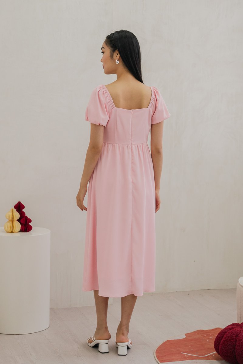 Princess Puff Sleeve Maxi Dress In Pink