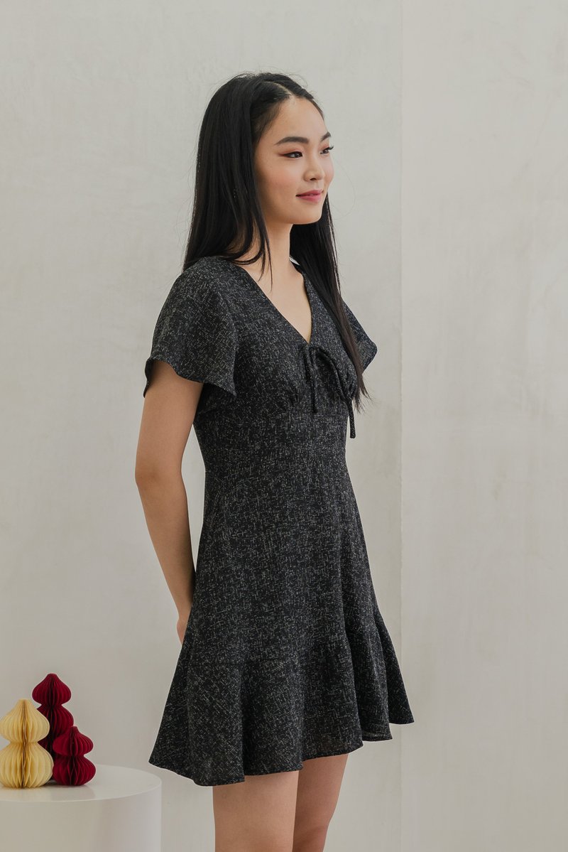 Treasure Tweed Ribbon Dropwaist Dress In Black (XS)