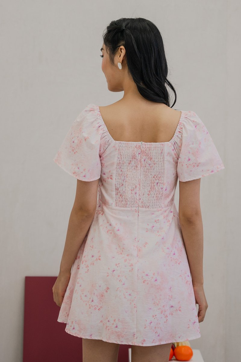 Sakura Floral Sweetheart Dress Romper in Pink (XS)