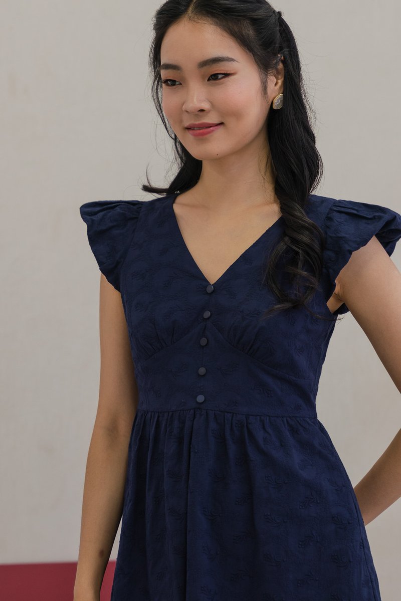 Edin Embroidery Empire Waist Dress in Navy