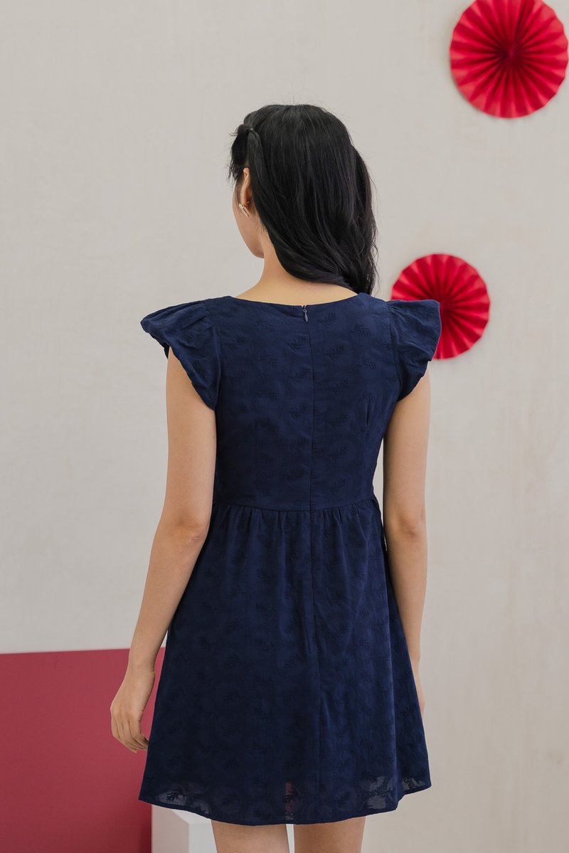 Edin Embroidery Empire Waist Dress in Navy