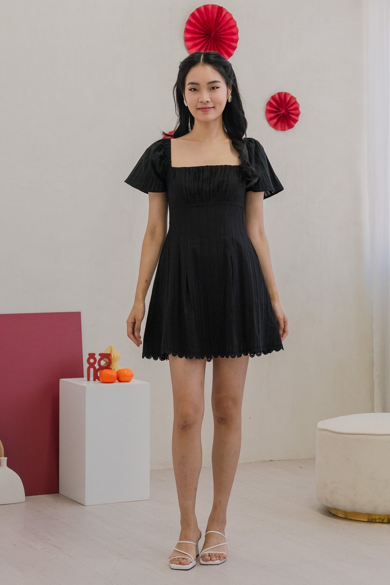 Rahri Embroidery Ruched Dress In Black