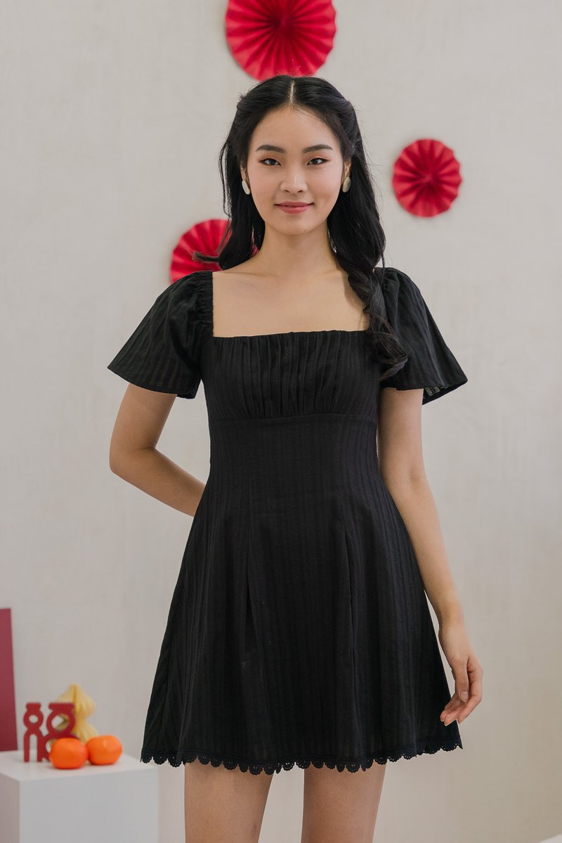 Rahri Embroidery Ruched Dress In Black