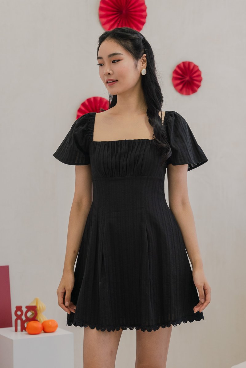 Rahri Embroidery Ruched Dress In Black