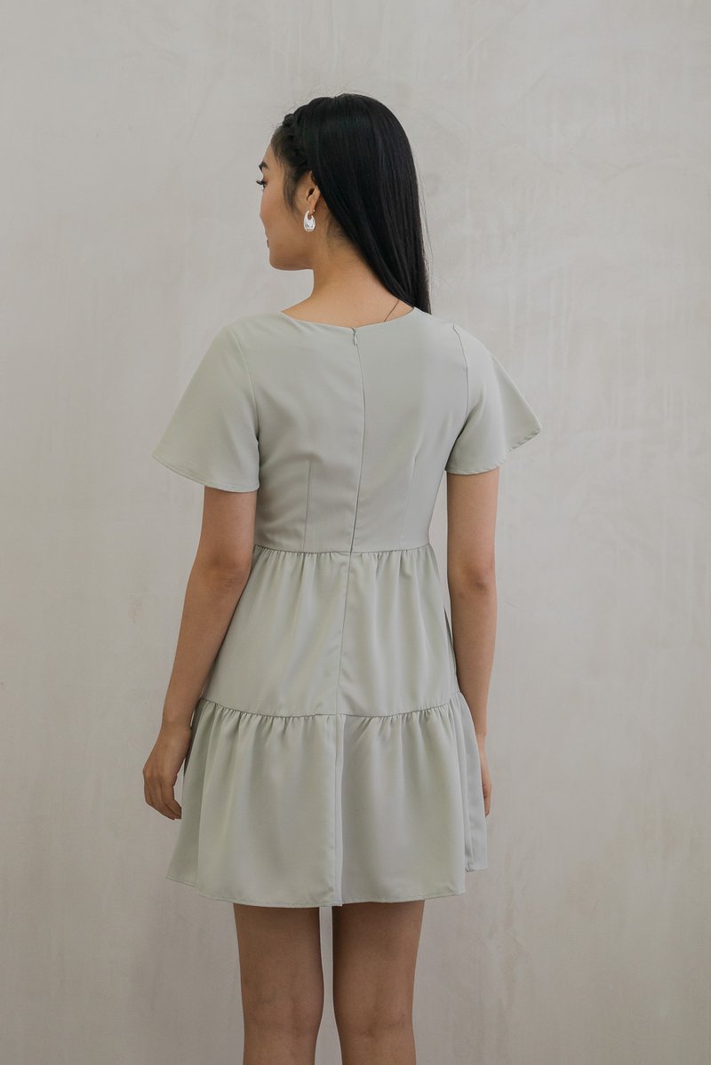 Nara Flare Sleeve Tiered Dress In Sage (XS)