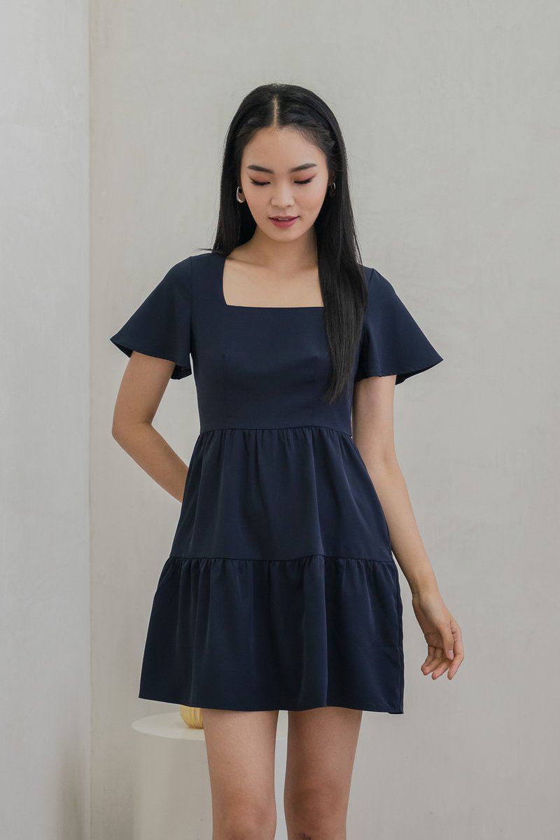 Nara Flare Sleeve Tiered Dress In Navy (XS)