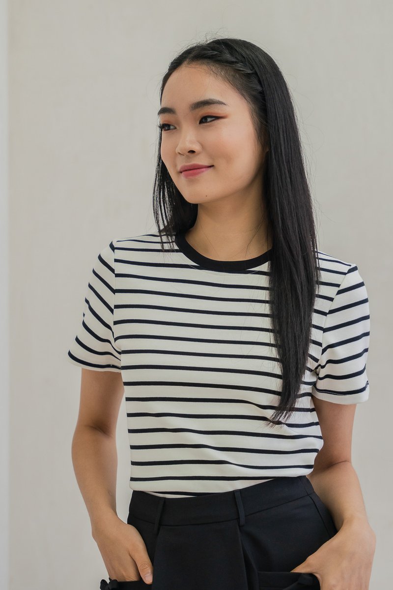 Simplicite Striped Crew Neck Tee In Black (XS)