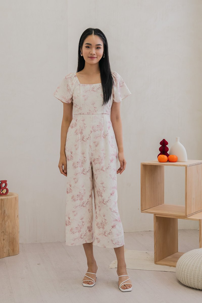 Rexa Ribbon Flare Sleeve Jumpsuit In Pink (XXL)